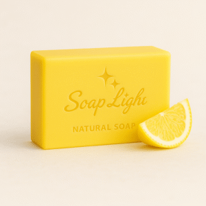 Lemon soap by Soaplight with soft yellow tones on a neutral background.
