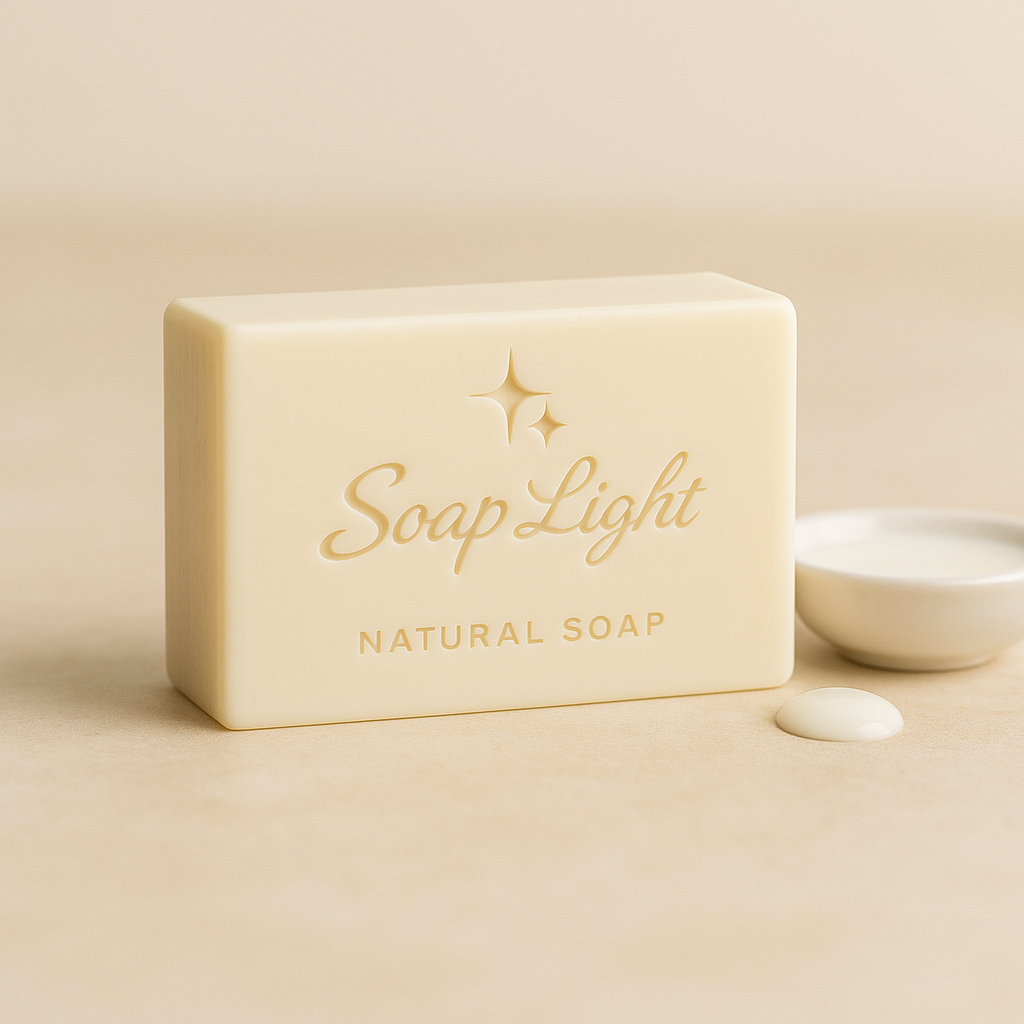 Goat milk soap by Soaplight in soft ivory tones with a minimal, clean design.