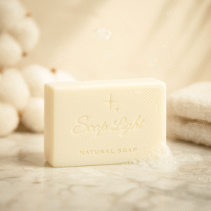 Turkish hammam soap by Soaplight in soft beige-green tones on a neutral surface.